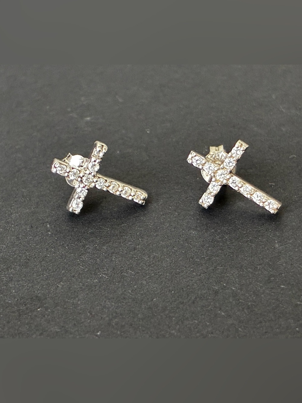 Sterling Silver Cross Stud Earrings - Silver Tone